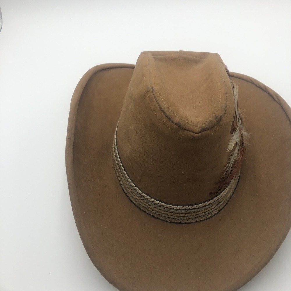 Hush Puppie Felt Hat Vintage Brown‎ Headband Feather Size 7.5 Preowned